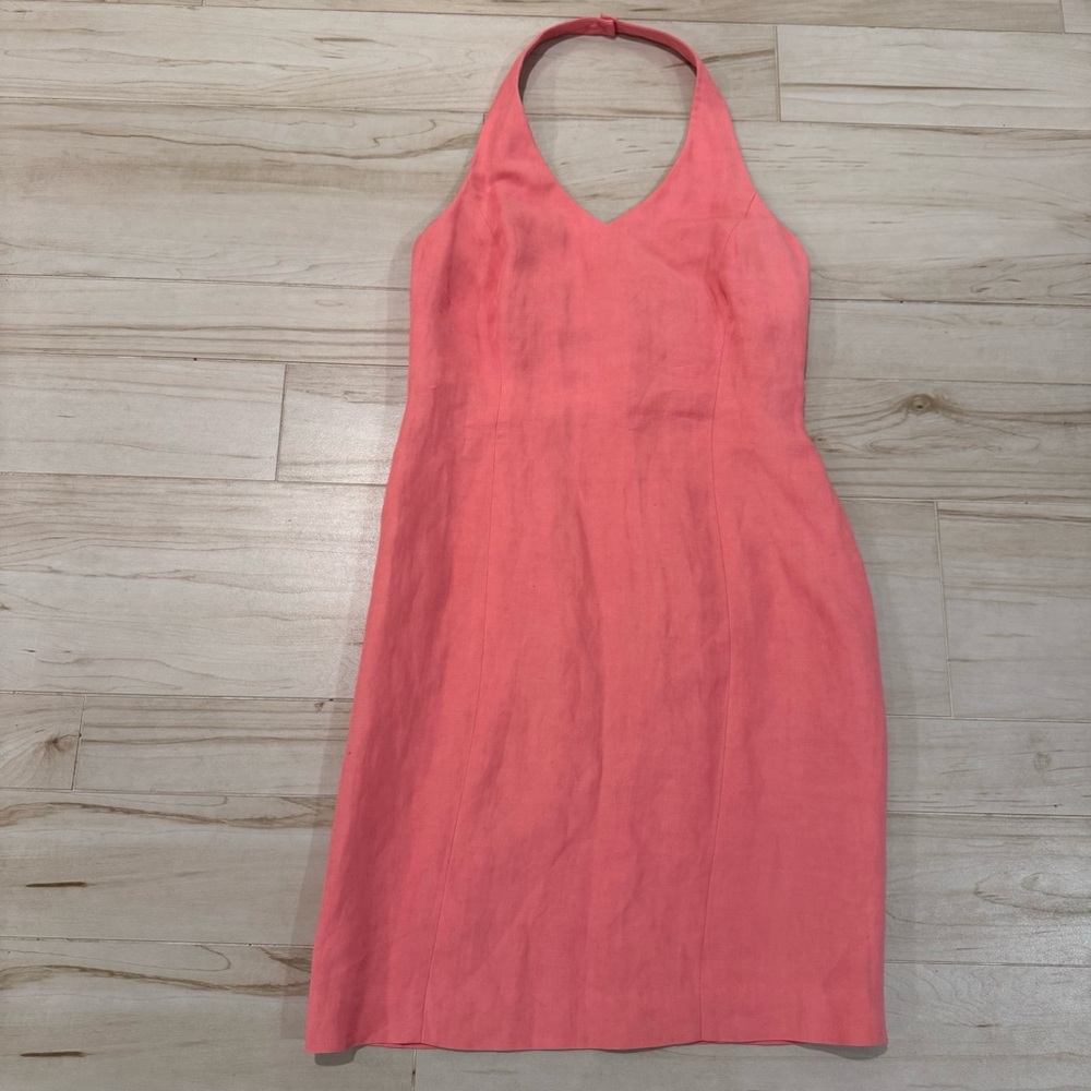 Ann Taylor Pink Linen Blend Halter Dress Spring Wedding Guest Dress Size 6 NWT